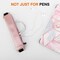 Pencil Case (2 Pack), PU Leather Pen Pencil Pouch Holder Stationery Zipper Bag with Elastic Strap for Pens, Pencils, Markers, Eraser - Printing & Gold Pink